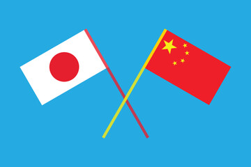 Japan and China flags crossed, symbolizing international relations. The Japan and China Flags.