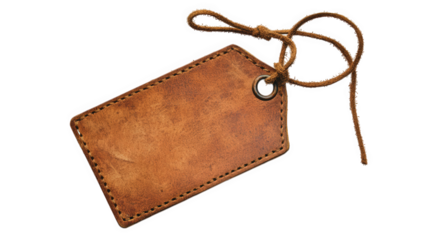 a rustic brown leather tag with a string often used for labeling or tagging items its texture and color suggest a vintage or handcrafted aesthetic