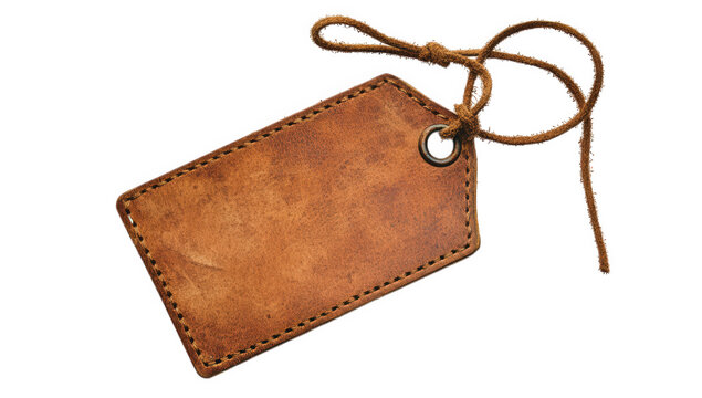 a rustic brown leather tag with a string often used for labeling or tagging items its texture and color suggest a vintage or handcrafted aesthetic