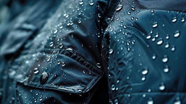Close-up of a jacket adorned with water droplets, adding a sleek and modern touch. Ai Generated.