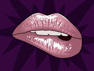 Obraz premium Illustrated glossy lips biting lower lip
