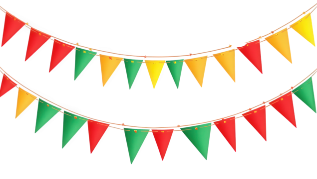 colorful triangular pennant banners in red yellow and green arranged in two rows against a white background ideal for festive occasions and celebrations