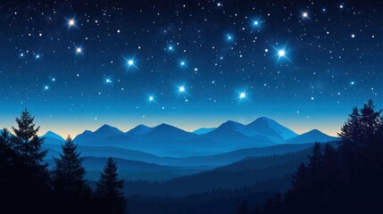 Naklejka premium Captivating Night Sky with Stars Over Majestic Mountain Range
