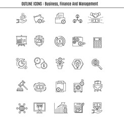 Finance, Business and Management line icons collection. 25 icon set in a flat design. Thin outline icons pack.