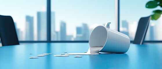 Spilled Coffee on a Modern Office Desk, a Messy Morning in the City