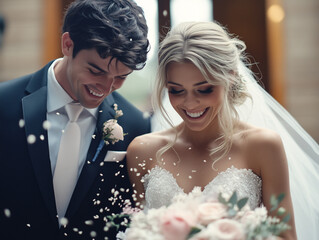 Wedding Ceremony - Smiling Bride and Groom