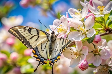 Iphiclides Podalirius Butterfly on Apple Blossom - Drone Aerial View