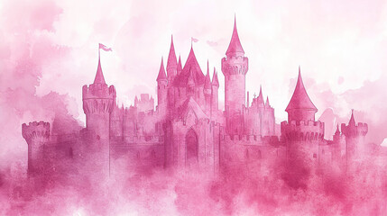 Fototapeta premium Majestic castle in misty landscape fantasy artwork serene environment dreamlike viewpoint