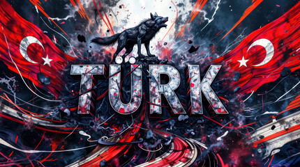 T&uuml;rkiye Bayrağı, Turkish Flag and Wolf - Republic of Turkey