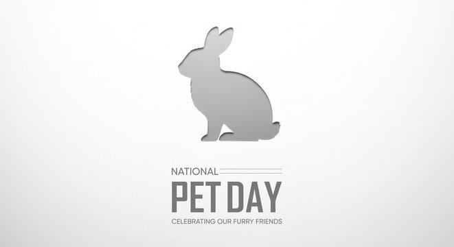 A Serene Silver Rabbit Silhouette Celebrates National Pet Day, A Gentle Tribute To Our Furry Friends On A Minimalist White Background