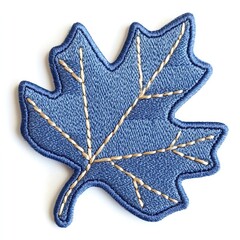 Obraz premium Leaf-Shaped Denim Patch with Realistic Texture on White Background
