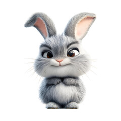 Obraz premium Fluffy 3D Cartoon Bunny with Droopy Ears and Big Nose Isolated on Transparent Background