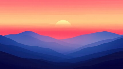 Fototapeta premium Serene Sunrise Over Layered Mountains in Warm Gradient Colors