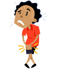 Menino muito apertado para fazer xixi - Ilustração infantil