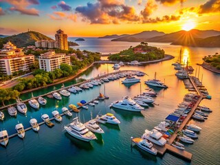 Fototapeta premium Ixtapa Marina Drone Aerial View: Luxury Yachts & Turquoise Waters