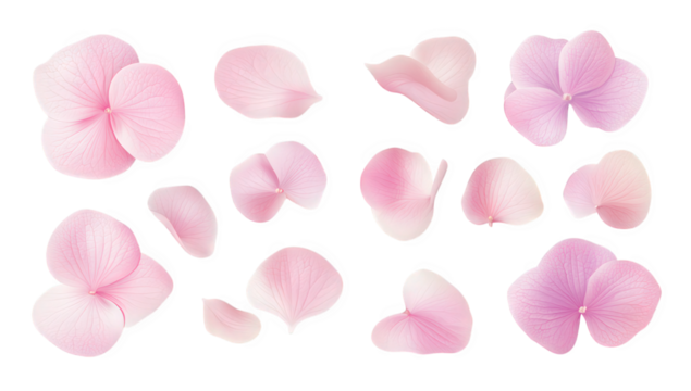 various pink flower petals arranged in a visually appealing layout showcasing their delicate shapes and textures ideal for design decoration or botanical themes