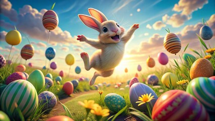 Joyful Bunny Easter Egg Leap: Animated Virtual Background for Streamers