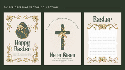 Elegant Vintage Easter Greeting Card Collection Featuring Floral Motifs, Religious Symbols, And Art Nouveau Design
