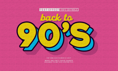 Editable Back to 90's text effect, brings a lively retro feel. Perfect for nostalgia themed designs.