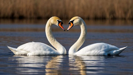 Obraz premium Two swans making a heart