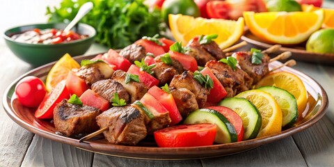 Juicy Grilled Shish Kebab with Refreshing Watermelon Garnish - Summer BBQ Feast