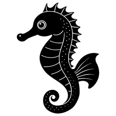 Fototapeta premium Cute Seahorse Black Silhouette Illustration - Vector Art