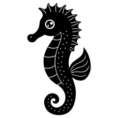 Cute Seahorse Black Silhouette Illustration - Vector Art