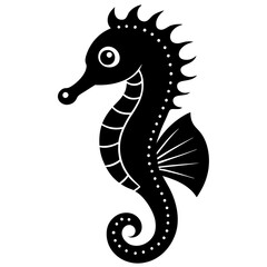 Fototapeta premium Cute Seahorse Black Silhouette Illustration - Vector Art
