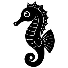 Fototapeta premium Cute Seahorse Black Silhouette Illustration - Vector Art
