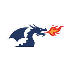 Dragon breathing fire in flat design style vector art