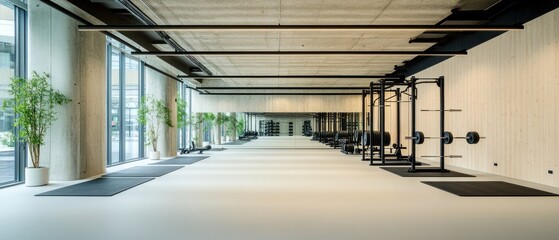 Obraz premium Modern Minimalist Gym Interior Design: A Luxurious Fitness Space