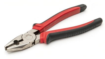 Obraz premium Red-and-black combination pliers on white background