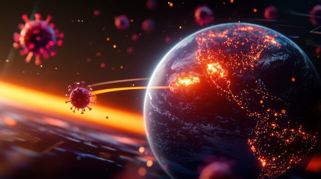 Earth Infected by Coronavirus Global Pandemic Concept, Virus, Worldwide Spread Illustration.