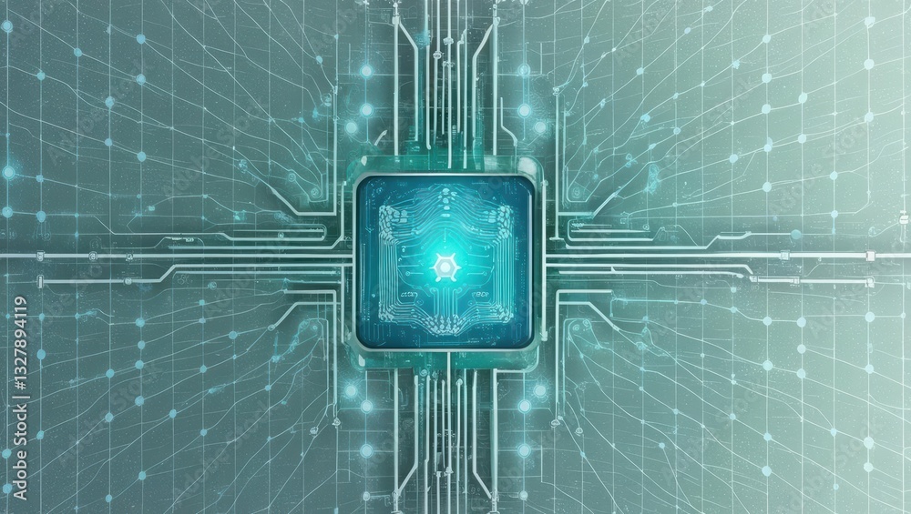 Poster close-up view of a computer chip showcasing intricate circuitry and advanced technology in action