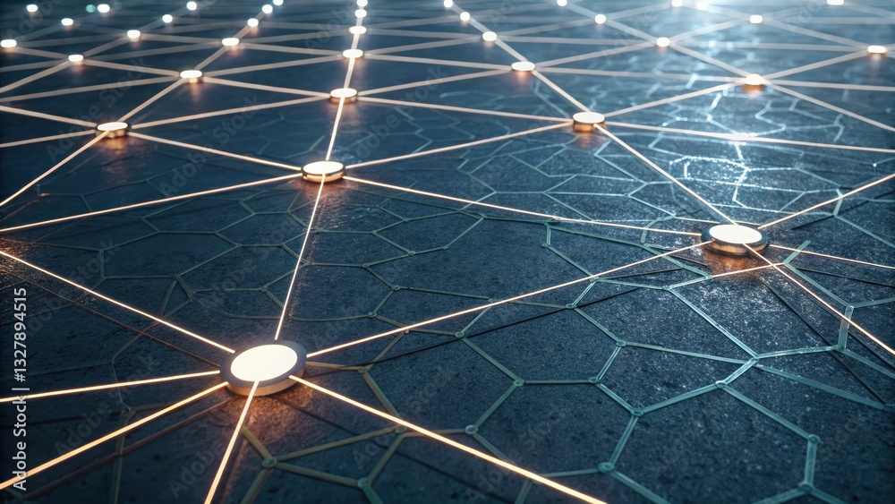 Poster a network of lights demonstrating a conceptual futuristic design in a seamless pattern format