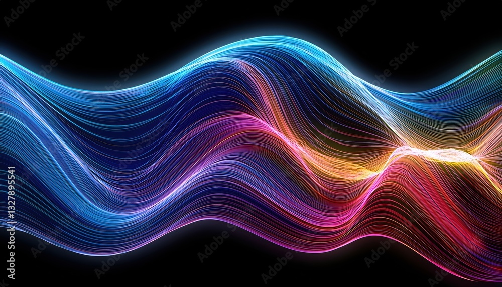 Poster ethereal wave of light pulsating with energy in a futuristic setting creating a mesmerizing effect