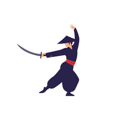Fototapeta premium Dynamic samurai character in action pose with flat design style vector art