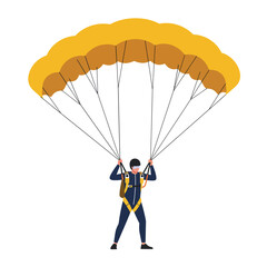 Obraz premium Skydiver descending with parachute in minimal flat design vector illustration