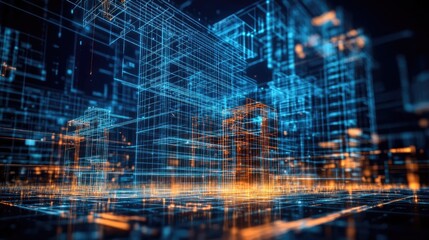 Digital Metropolis: A Futuristic Wireframe Cityscape