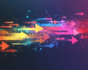 Obraz premium Vibrant colorful arrows pointing in different directions, representing progress, movement, and positive energy, energetic composition