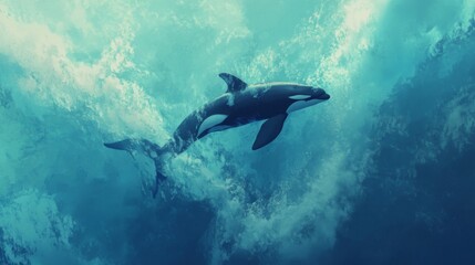 Orca Leaping Through Ocean Waves