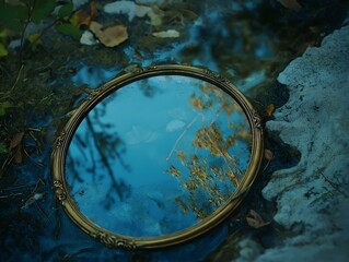 circular portal, underwater scene, sun rays, blue water, tranquil atmosphere, ethereal scene