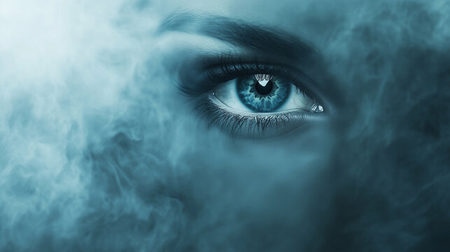 A single eye emerging from a misty background, embodying the concept of foresight.