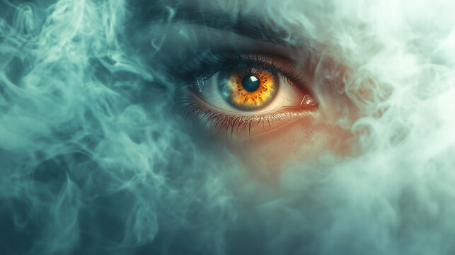 A single eye emerging from a misty background, embodying the concept of foresight.