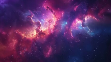 Fototapeta premium A stunning cosmic scene featuring vibrant colors of purple, pink, and blue swirling in a nebula filled with stars.