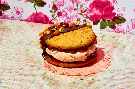  ice cream sandwich peanut and jelly cookie candy flowery fun background