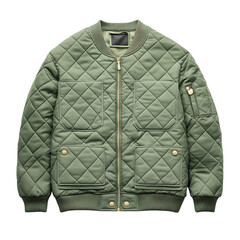 A Lightweight Quilted Jacket in Pastel Green Isolated on Transparent Background