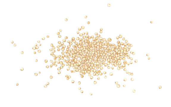 Raw quinoa seeds scattered, isolated on white background, top view