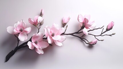 Obraz premium Elegant Pink Magnolia Blossom Branch on Neutral Background