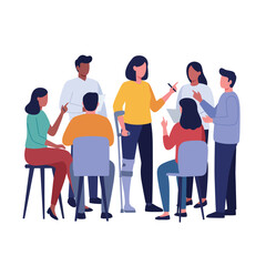Obraz premium Group of people engaged in discussion with flat design style vector illustration
